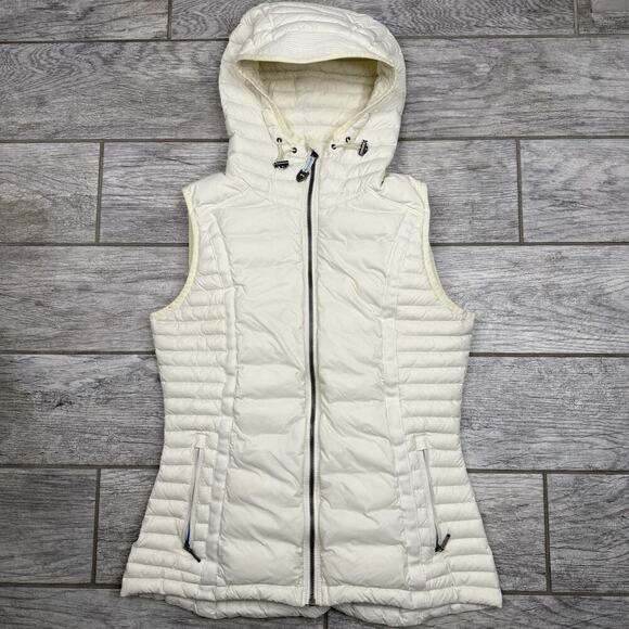 Kuhl Jackets & Blazers - Kuhl Projekt Vest Womens Size Small White Goose Down Puffer Hooded Zip Pockets